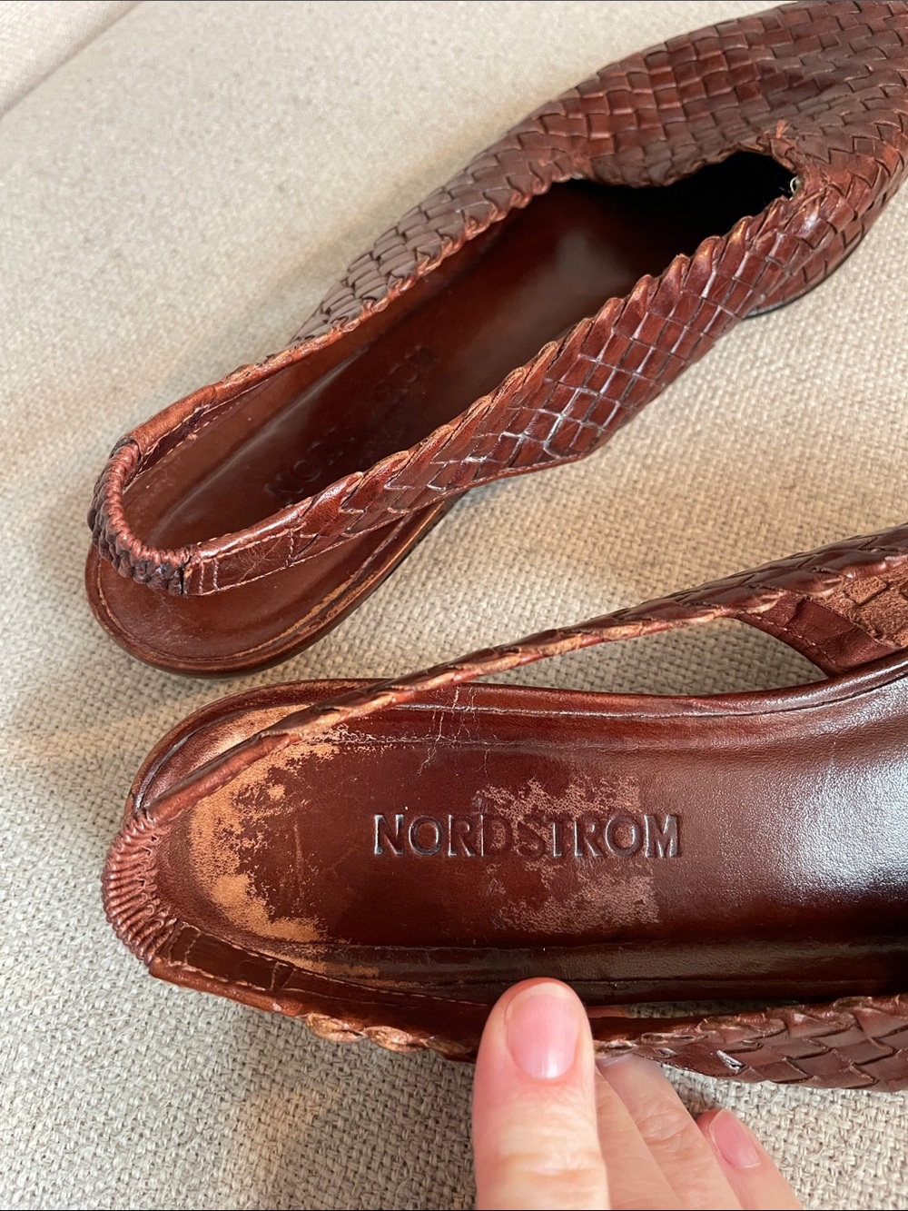 Woven Leather Slingback Flats - Brown - Picture 4 of 7